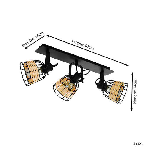 EGLO spot Anwick 1 - e27 - 67 cm - zwart/rotan