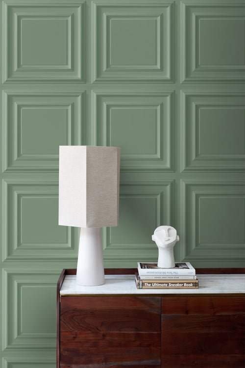 Origin Wallcoverings behang wandpanelen vergrijsd groen - 53 cm x 10.05 m - 347830