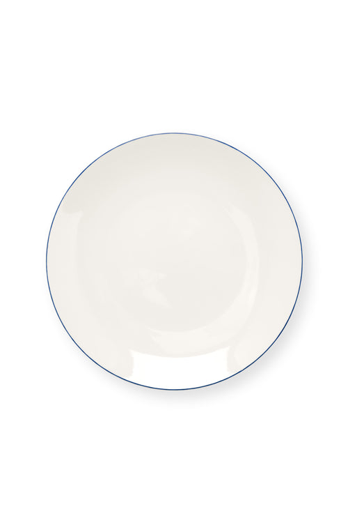 vtwonen - Dinerbord - Wit/Blauw Lijn - Porselein - 25,5cm - Set van 6