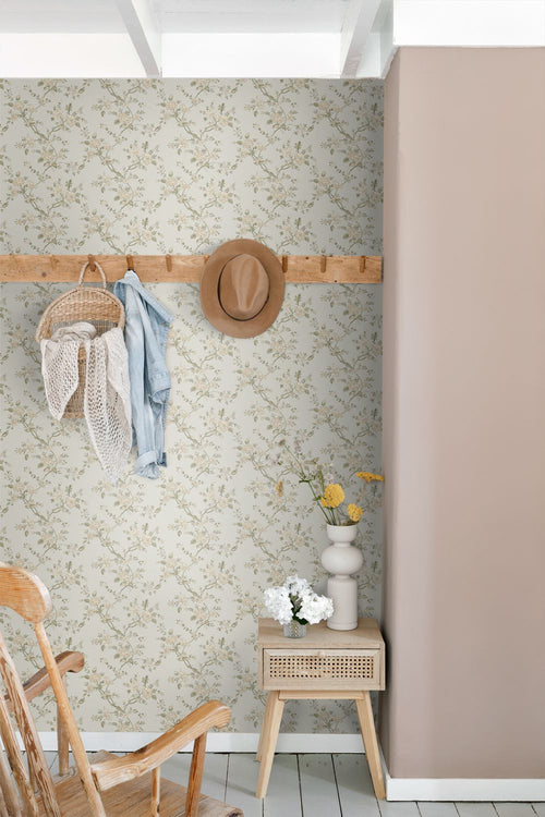 ESTAhome behang vintage bloemen lichtblauw en groen - 50 x 900 cm - 132208