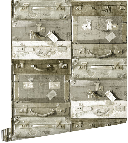 ESTAhome behang vintage koffers lichtbruin - 53 cm x 10.05 m - 138213