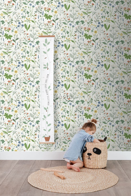 ESTAhome behang veldbloemen multicolor op wit - 53 cm x 10.05 m - 139390