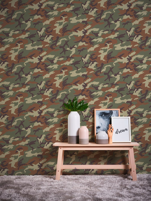 A.S. Création behang camouflage groen, bruin en grijs - 53 cm x 10.05 m - AS-369406 - vtwonen shop