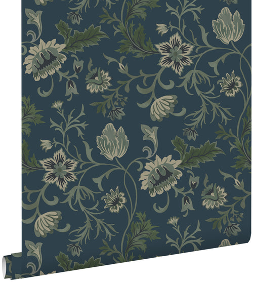 ESTAhome behang vintage bloemen donkerblauw en groen - 53 cm x 10.05 m - 139416