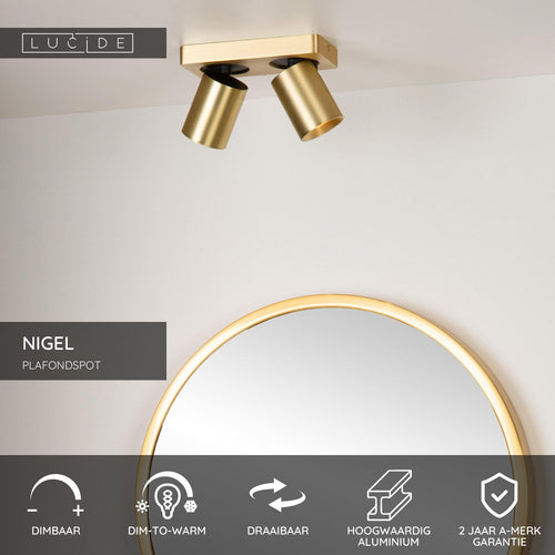 Lucide plafondspot NIGEL - 2xGU10 - Mat Goud / Messing