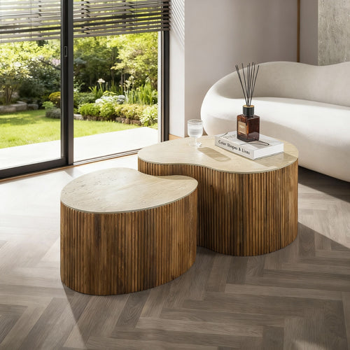 Giga Meubel Salontafel Nuovo - Niervormig Beige/Hout - Set van 2