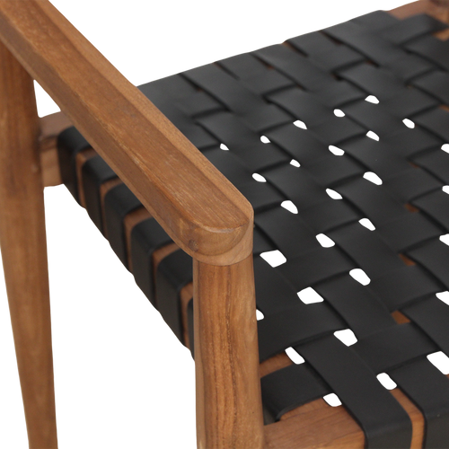 Raw materials teak eetkamerstoel Freya - zwart leer - 54x45x80 cm