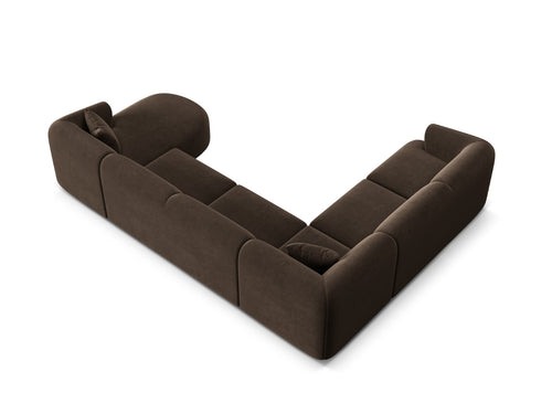 Cosmopolitan Design Modulaire panoramische hoekbank links Campi 7-zits, flueel chocolade - 255x330x70cm