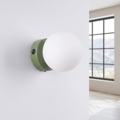 Sollux Lighting Wandlamp YOLI 1 olijfgroen met schakelaar - 12x14x12cm