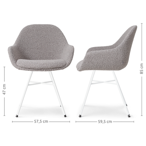 Nolon Noa-Mae Eetkamerstoelen Set van 2 - Bouclé Taupe - Witte Poten