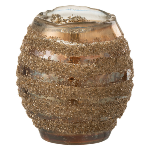 J-Line windlicht Streep Rond - glas - bruin - small - 2 stuks