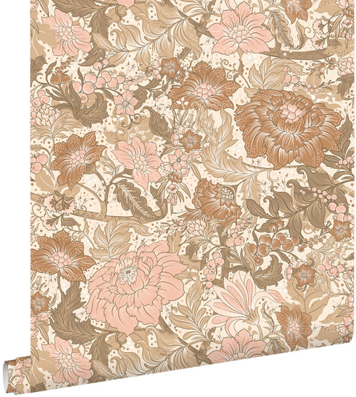 ESTAhome behang vintage bloemen zacht roze, bruin en taupe - 50 x 900 cm - 131191