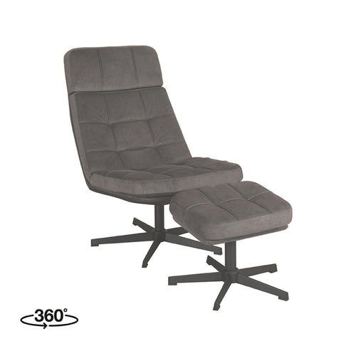 LABEL51 Fauteuil Alvar - Antraciet Stof - Draaibaar - Incl. Hocker - vtwonen shop