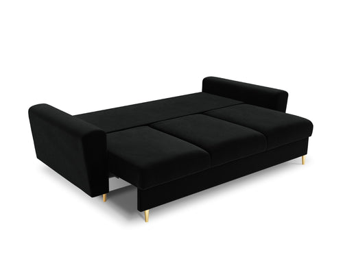 Cosmopolitan Design Slaapbank met opbergdoos Kyoto 3-zits, flueel, zwart - 100x235x88cm