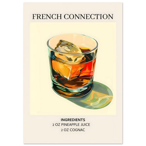 Artfulprints Poster met Lijst French Connection cocktail - Ingrediënten   - 50x70 cm - Geel