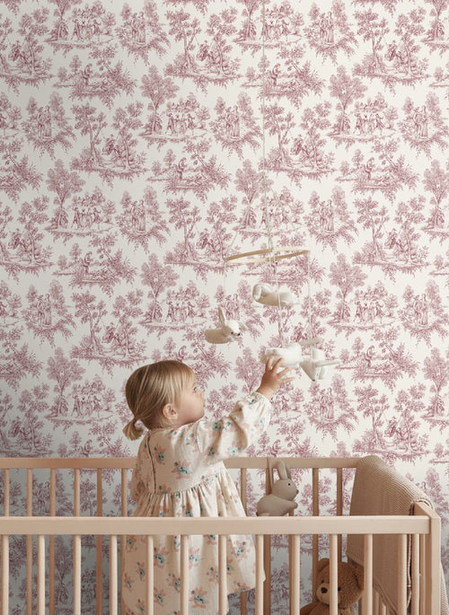 ESTAhome behang toile de jouy print bordeaux rood - 50 x 900 cm - 132097