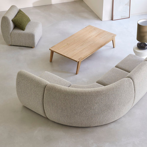 Tikamoon Modulaire hoekfauteuil van massief acaciahout en grijze stof - Grijs - vtwonen shop