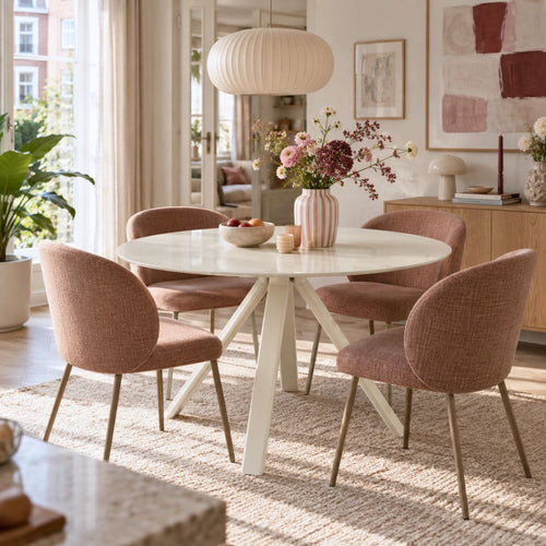 Giga Meubel Eettafel Lita Wit – Rond – Glas en Metaal – Ø120 cm