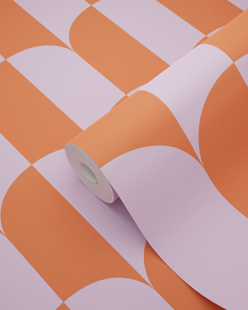 ESTAhome behang art deco bogen lila paars en oranje - 53 cm x 10.05 m - 139982 - vtwonen shop