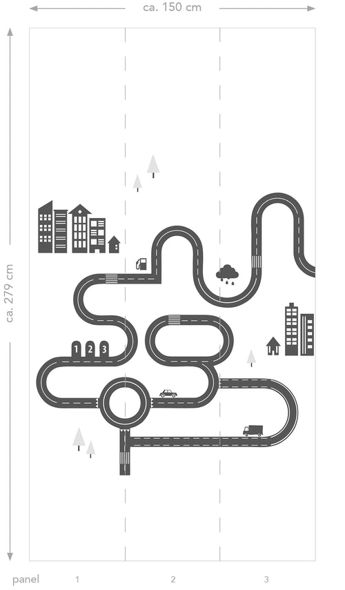 ESTAhome fotobehang getekende straat zwart en wit - 139.5 x 279 cm - 158835 - vtwonen shop