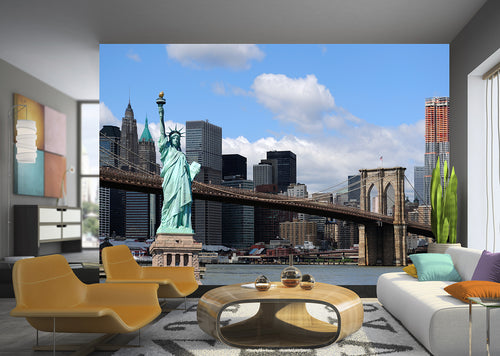 Sanders & Sanders fotobehang New york blauw, beige en groen - 375 x 270 cm - 600469