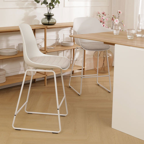 Nolon Nino-Liv Barkruk Wit - Beige Kussen - Wit Frame - 75 cm - vtwonen shop