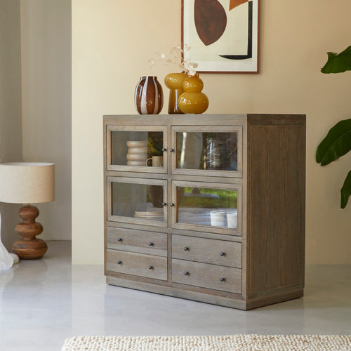 Tikamoon Eikenhouten buffetkast 110 cm - Grijs - vtwonen shop