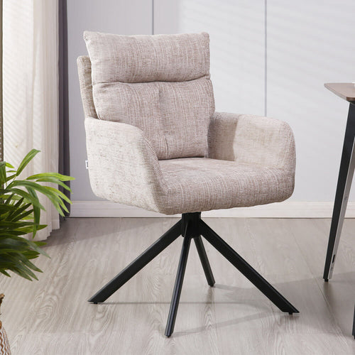 Home Deluxe ALUNA chenille eetkamerstoel met armleuningen - set van 1 beige - vtwonen shop