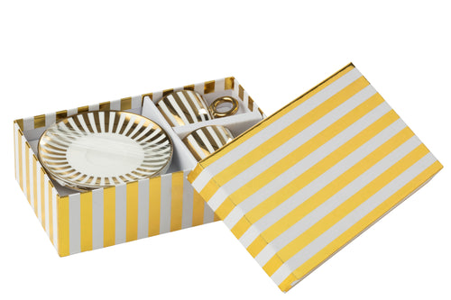 J-Line kopje + schoteltje Gestrepen - porselein - goud/wit - small - doos van 2 - vtwonen shop