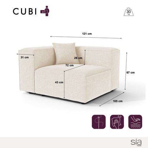 Sia Home - Linkerhoekmodule CUBI - Chenille fluweel - Crème - 121cm