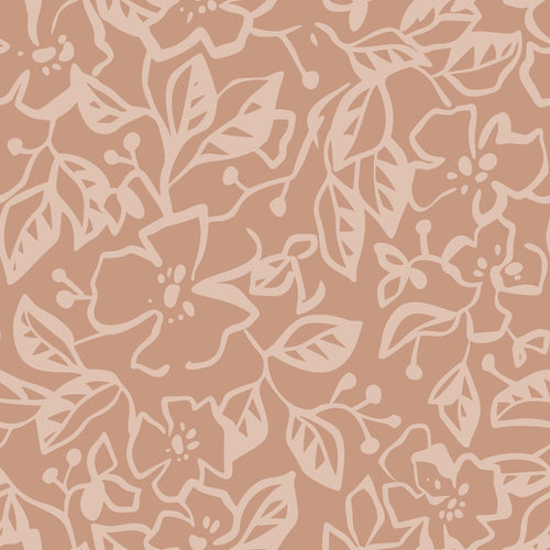 ESTAhome behang bladeren en bloemen terracotta roze - 50 x 900 cm - 131375 - vtwonen shop