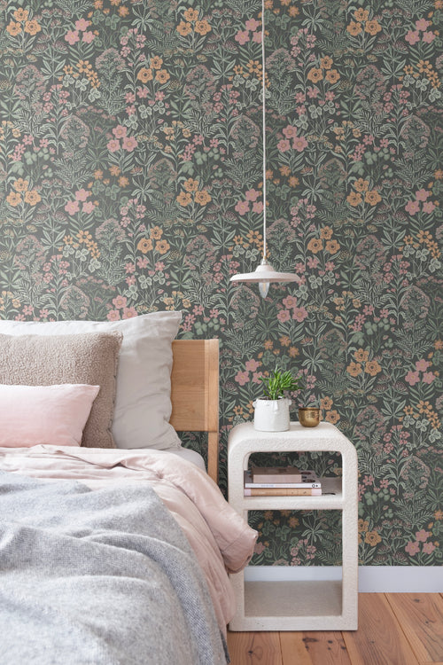 Borastapeter behang veldbloemen roze, groen en bruin - 53 cm x 10.05 m - 660351 - vtwonen shop