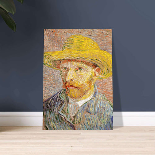 Artfulprints Poster met Lijst Vincent van Gogh - Zelfportret met strohoed   - 50x70 cm - Oranje