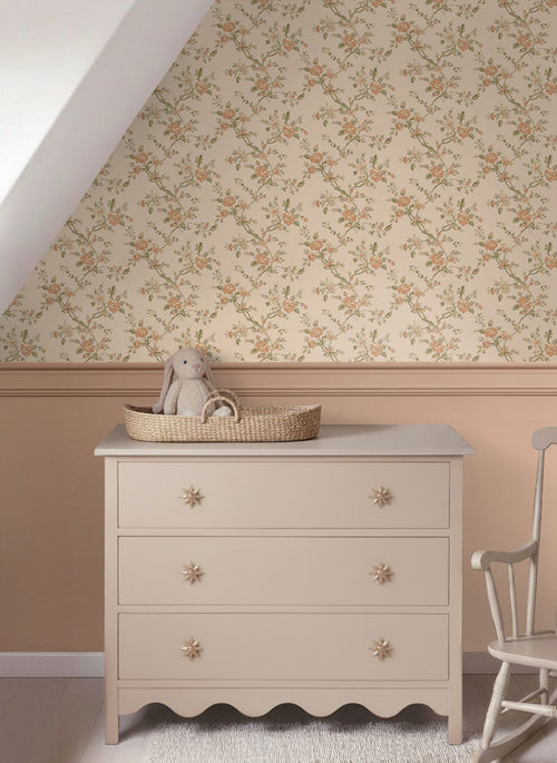 ESTAhome behang vintage bloemen beige, roze en groen - 50 x 900 cm - 132210