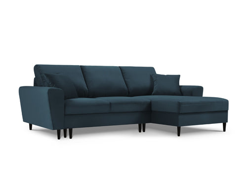 Cosmopolitan Design Converteerbare hoekbank rechts met opbergdoos Kyoto 4-zits, ribfluwelen, donkerblauw - 145x241x88cm