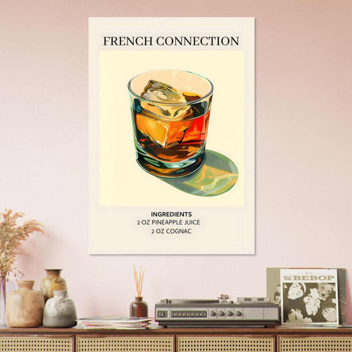 Artfulprints Poster met Lijst French Connection cocktail - Ingrediënten   - 70x100 cm - Geel