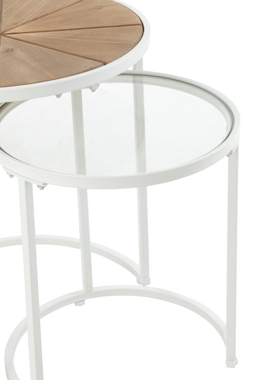 J-Line bijzettafel Lounge - metaal/hout - wit/naturel - set van 2 - vtwonen shop