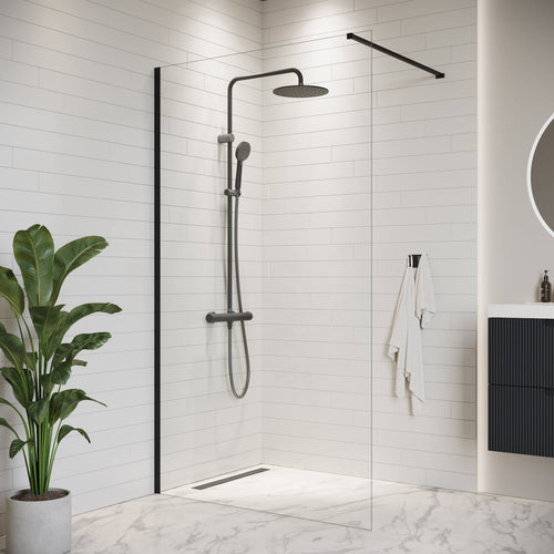 Badplaats Douchewand Florida 120 x 200 cm – Zwart – Inloopdouche 8 mm Veiligheidsglas