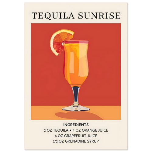 Artfulprints Poster met Lijst Tequila Sunrise cocktail - Ingrediënten   - 70x100 cm - Oranje