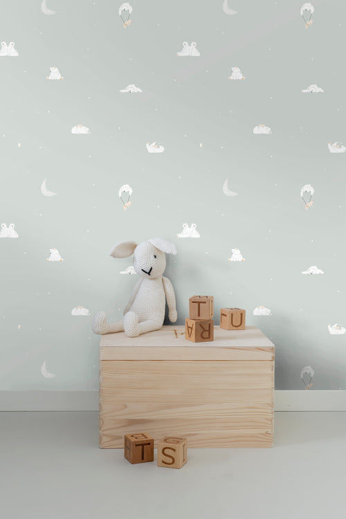 Sanders & Sanders behang beertjes vergrijsd mintgroen - 53 cm x 10 m - 640291