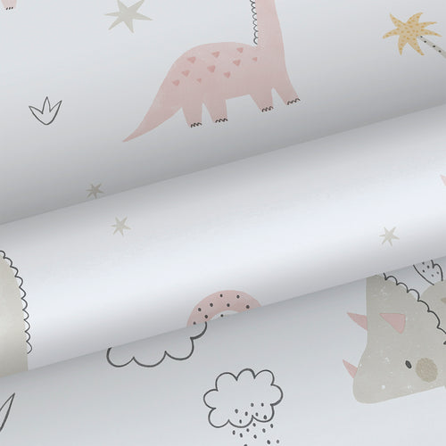 Sanders & Sanders behang dinosaurussen licht roze, wit en grijs - 53 cm x 10.05 m - 640620