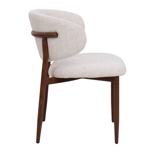 DÉJA Living Eetkamerstoel Jessie - Beige/Walnoot - Stoffen Stoel - Mid Century - Zithoogte 50 cm - Set van 2