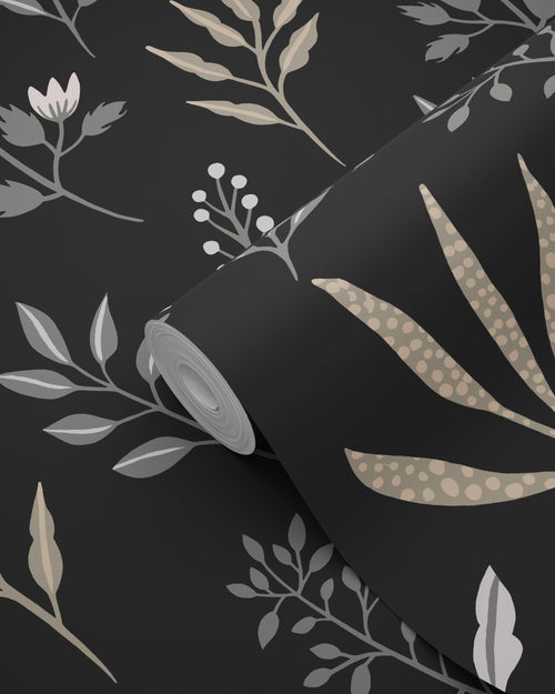 ESTAhome behang bloemmotief in Scandinavische stijl zwart - 53 cm x 10.05 m - 139083 - vtwonen shop