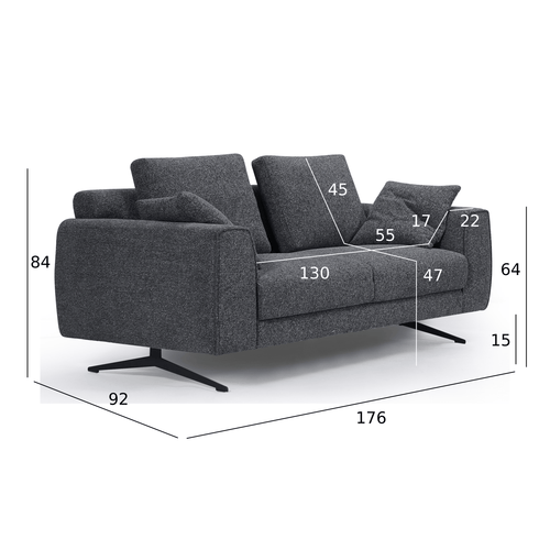 Furnhouse 2-zitsbank Detroit - Antraciet - Stof - 92x176x84