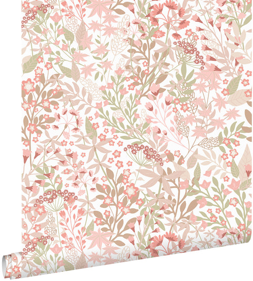 ESTAhome behang veldbloemen vergrijsd groen en roze - 50 x 900 cm - 131348 - vtwonen shop
