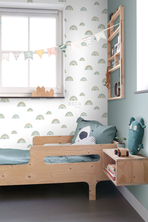 ESTAhome behang regenboogjes vergrijsd mintgroen en vergrijsd blauw - 53 cm x 10.05 m - 139254 - vtwonen shop