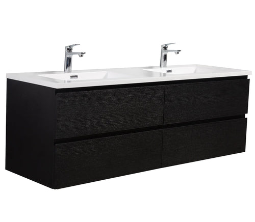 Badplaats Badkamermeubel Set Angela 140 cm – Zwart Houtnerf – Badmeubel met Wastafel