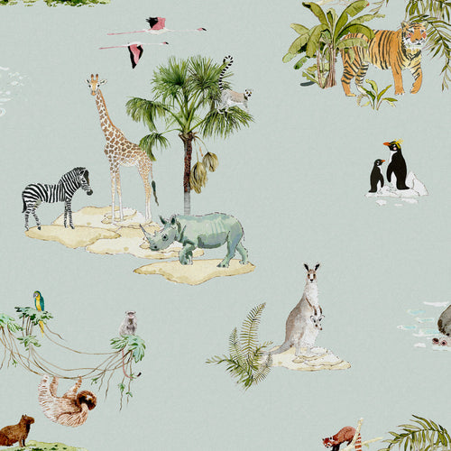 Sophie Allport Vliesbehang Kinderkamer - Animals of the World Misty Blue
