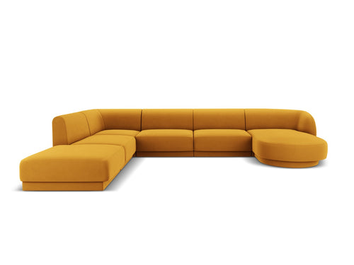Micadoni Panoramische hoekbank links Miley 6-zits, flueel, geel - 255x330x70cm