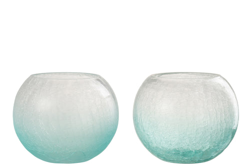 J-Line windlicht Bol Craquelé - glas - blauw - large - 2 stuks - vtwonen shop